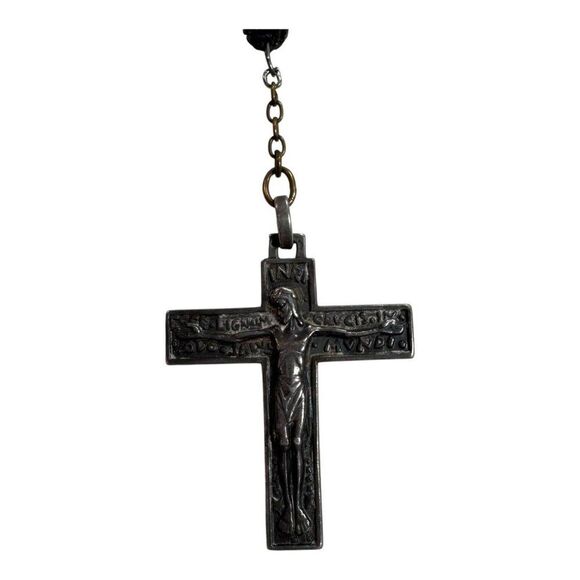Religious antique French silver Christian catholic crucifix pendant cross Rosary - Picture 7 of 7